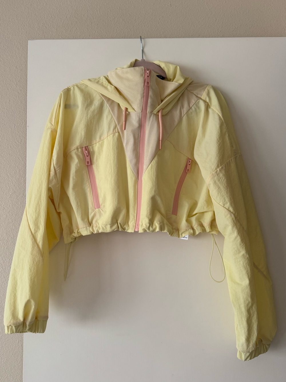 Zara Cropped Windbreaker Jacket in Butter Yellow with Pink Accents